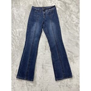 KIKIT Maurice Sasson Jeans Women 8 Blue Boot Cut Blue Stitched Grunge Y2K Hippie